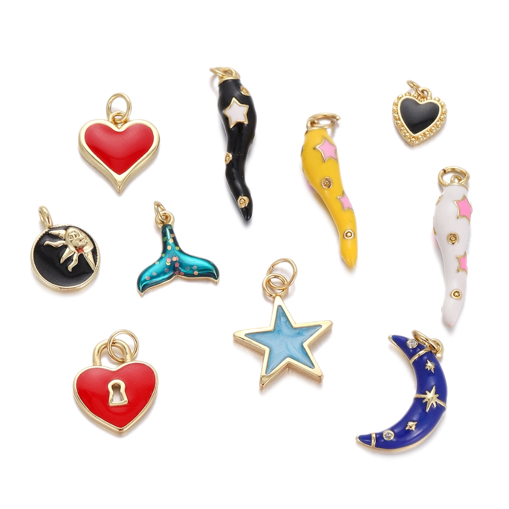 โลหะผสมหยดน้ํามัน Charm Star Moon พริกเคลือบ Charms น่ารักต่างหูสร้อยคอสร้อยข้อมือ DIY ผู้หญิงเครื่องประดับทําของขวัญ