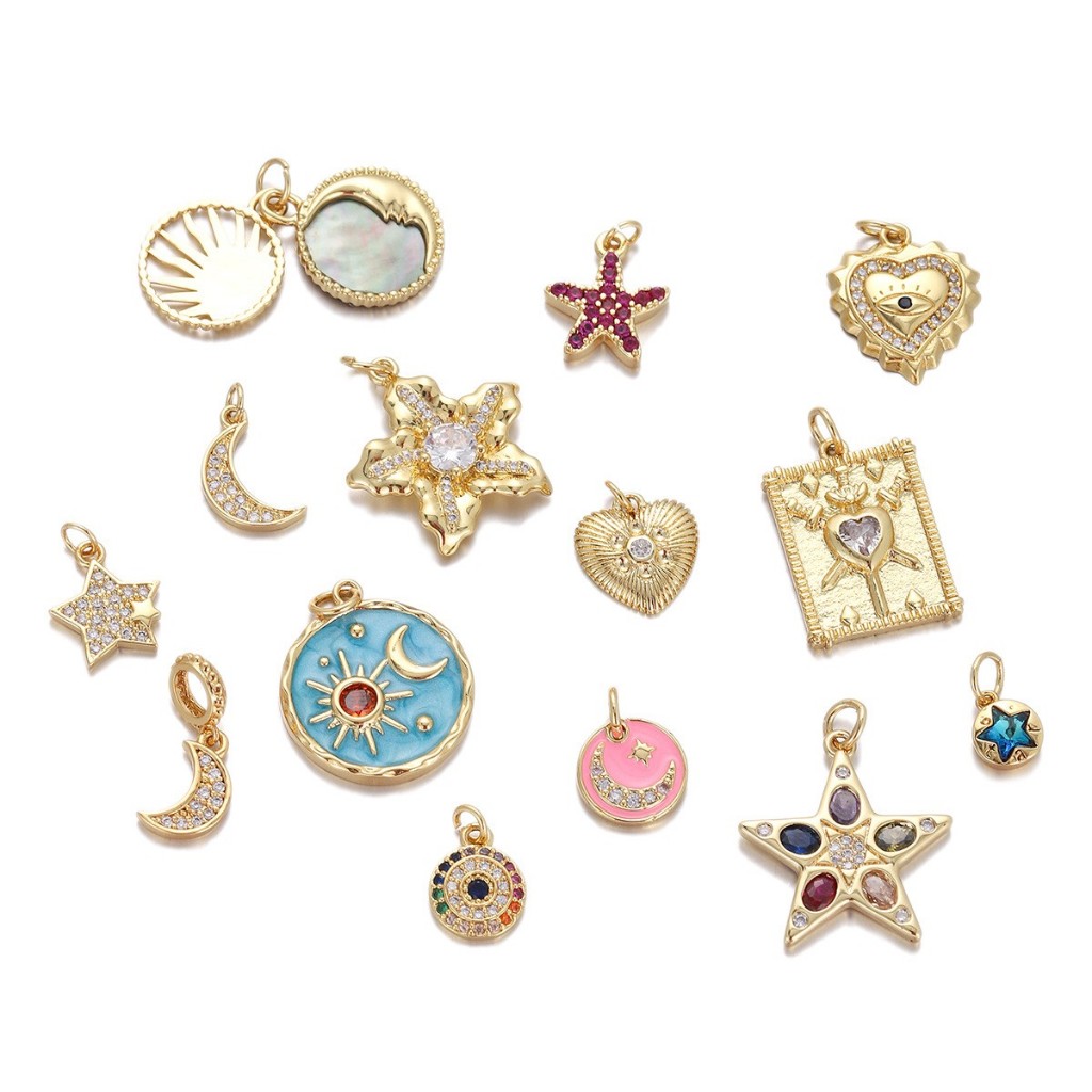 ใหม่ Stars & Moon & Heart Gold สี Charms ต่างหูคริสตัล DIY พวงกุญแจสร้อยข้อมือจี้เครื่องประดับอุปกรณ์เสริมสําหรับการทํา ราคา ถูกที่สุด ดีลบีเคเค
