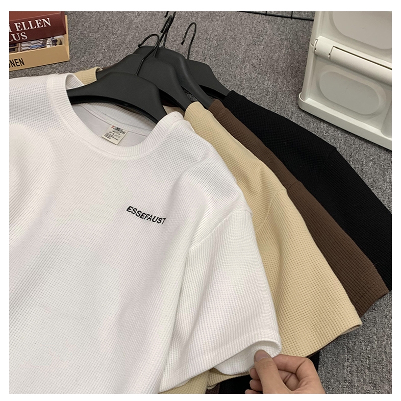 BeCoolMan🍃【M-3XL】เสื้อยืดแขนสั้น เสื้อยืดผู้ชาย เรียบง่ายและจับคู่ได้ง่าย ผ้าวาฟเฟิล รู้สึกดีมีคุณภาพสูง