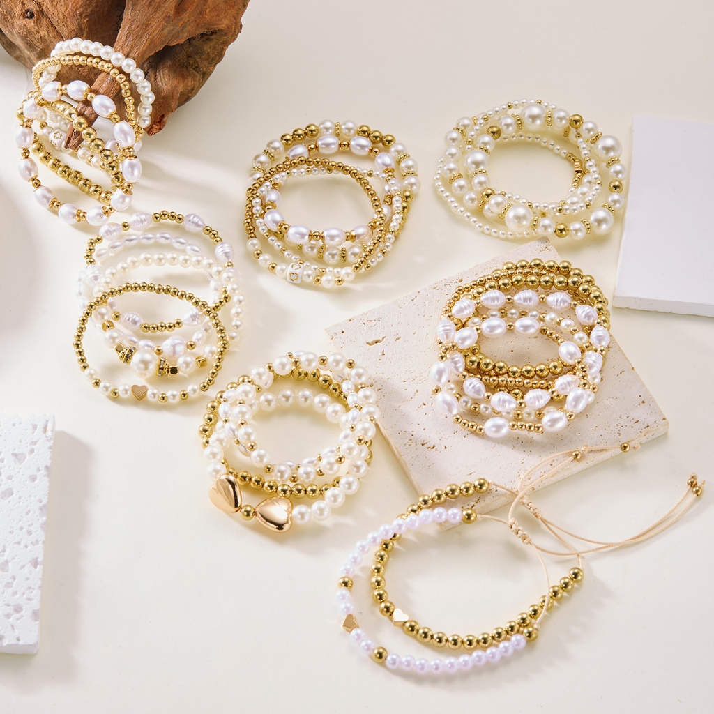 Jushi สร้อยข้อมือมุกถักปรับ Hypoallergenic girl ของขวัญสําหรับผู้หญิง 18K