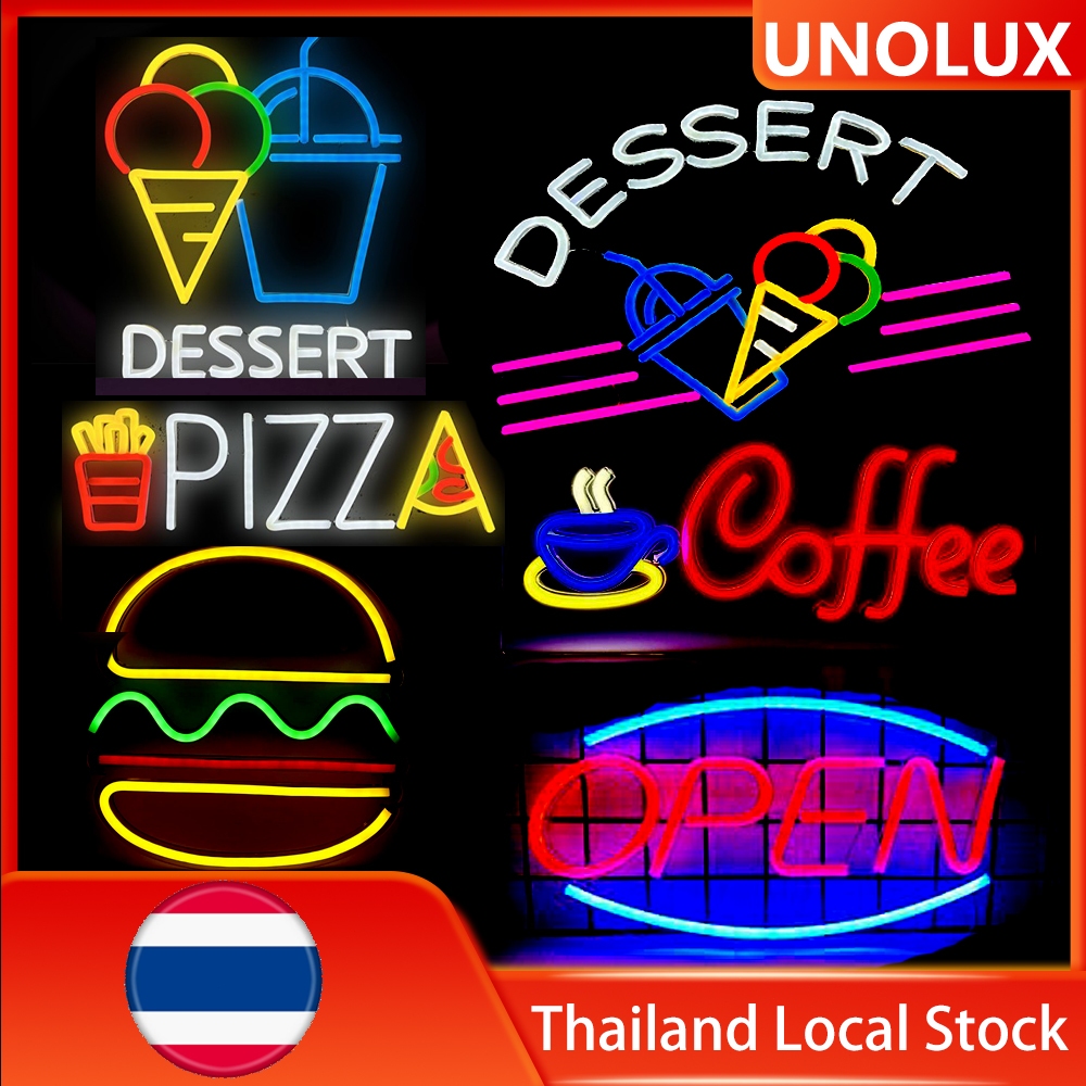ป้ายกาแฟ Burger ป้าย LED ขนมหวานนมชาไฟนีออนสำหรับบาร์ร้านกาแฟตกแต่ง