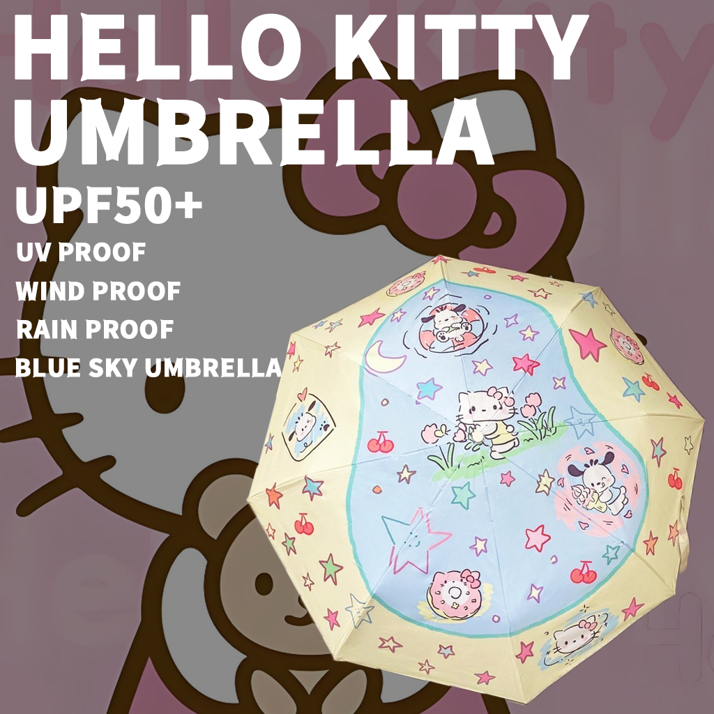 ส่งด่วน (พร้อมส่ง) ร่มพับอัตโนมัติ ลายการ์ตูน Hello kitty ร่มกันแดด ร่มพับ ร่มน่ารัก ร่มการ์ตูน Sanrio ร่มกันยูวี