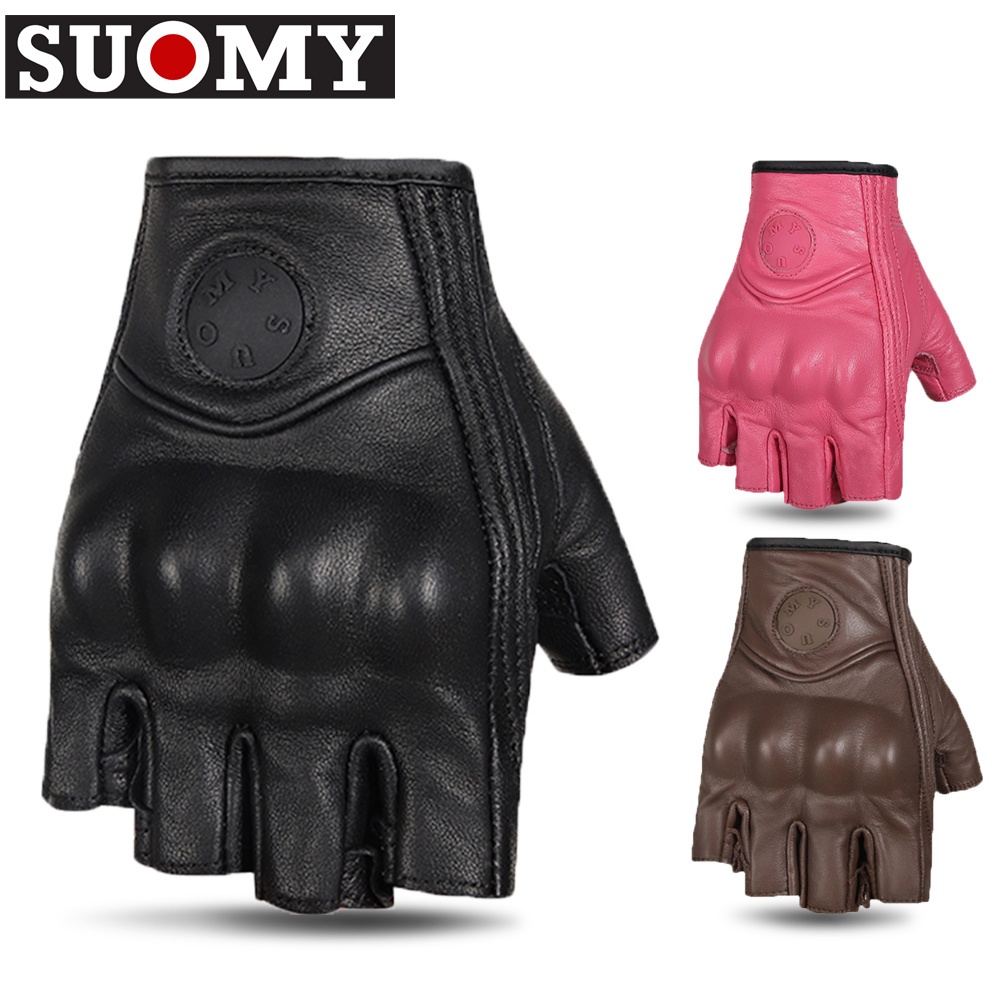 Suomy Retro รถจักรยานยนต์ถุงมือครึ่งนิ้วหนัง Breathable ฤดูร้อนผู้ชายผู้หญิง Moto ถุงมือครึ่งนิ้ว Vintage Anti-fall ลื่นถุงมือขี่จักรยาน S-XXL
