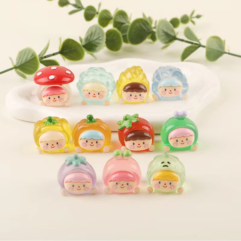 Fine Flash สูงโปร่งใสผักน่ารักเม็ดตุ๊กตาการ์ตูน diy เครื่องประดับขนาดเล็กสร้างสรรค์พวงกุญแจจี้อินเทรนด์ Play