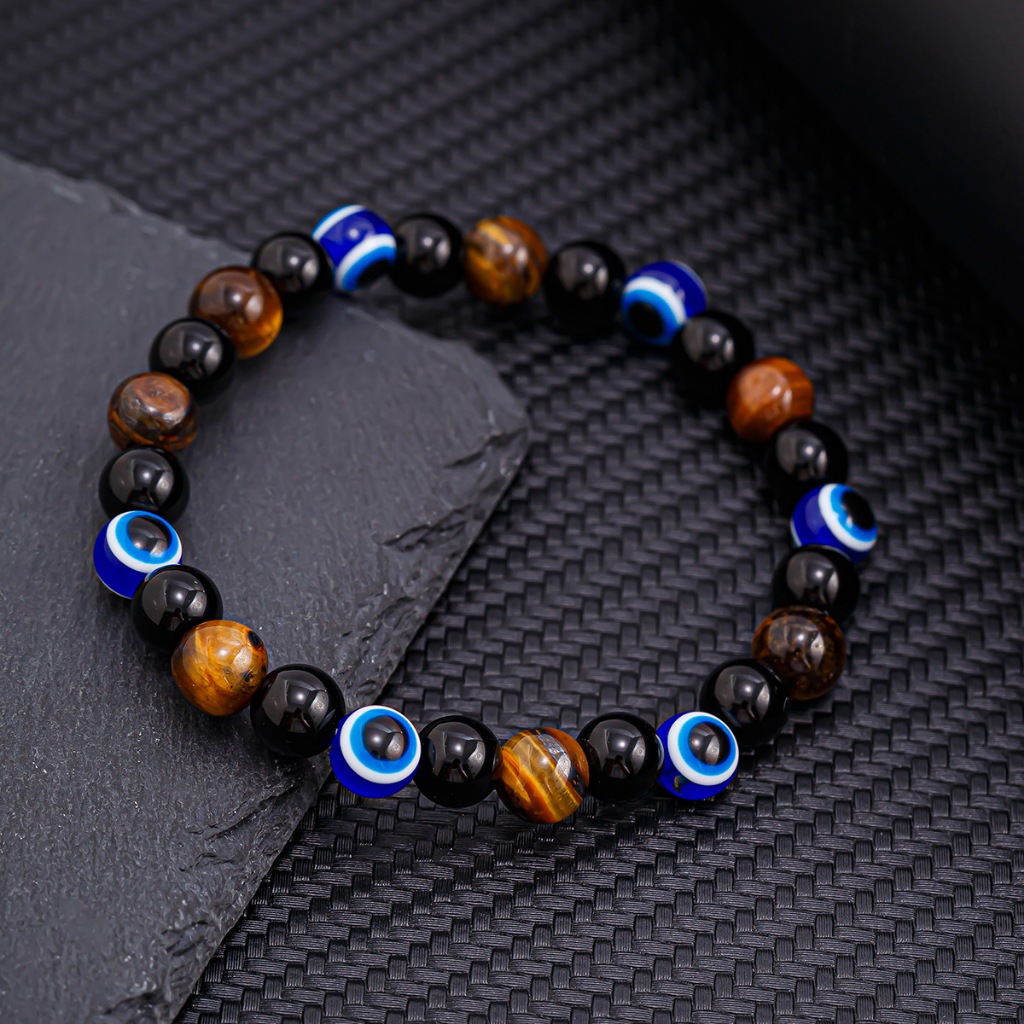 8 มม.ลูกปัด Blessed Evil Eye สร้อยข้อมือสําหรับชาย Lucky Amulet Blue Eye สายรัดข้อมือยืดหยุ่นของขวัญอุปกรณ์เสริม