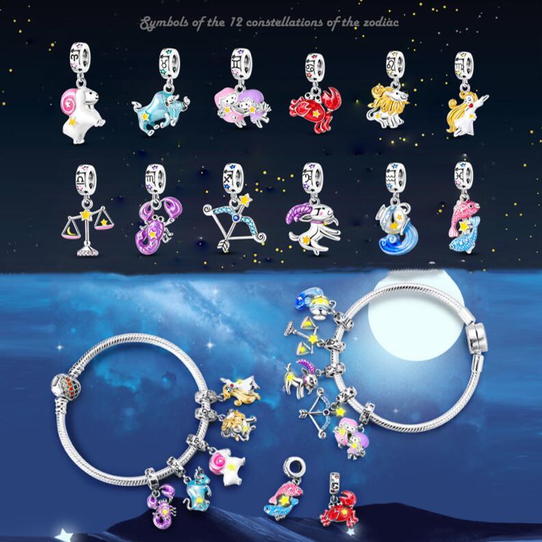Li แฟชั่นใหม่สร้างสรรค์สิบสองราศี Berloque Charms จี้สําหรับสร้อยข้อมืออุปกรณ์เสริม