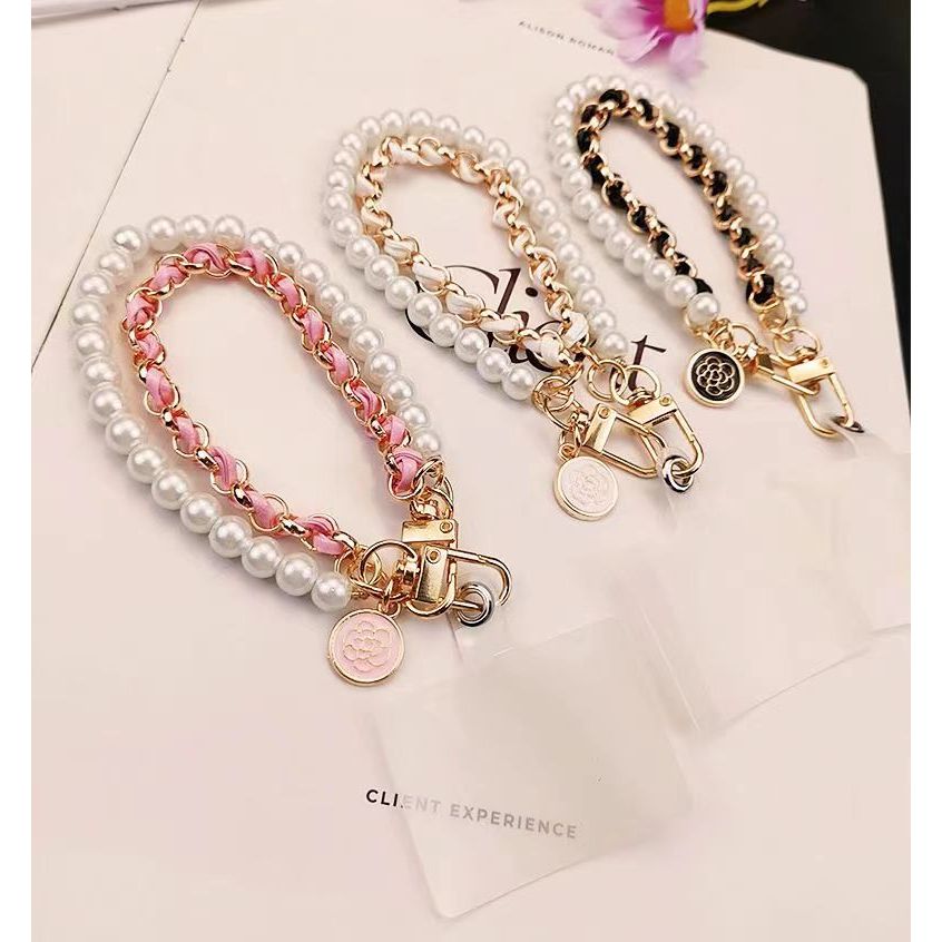 จี้โทรศัพท์น่ารัก ซากุระ ไข่มุกสายคล้องมือ ที่พวงกุญแจห้อยโทรศัพท์ สายห้อยมือถือ นสีชมพูสีดําสีขาว