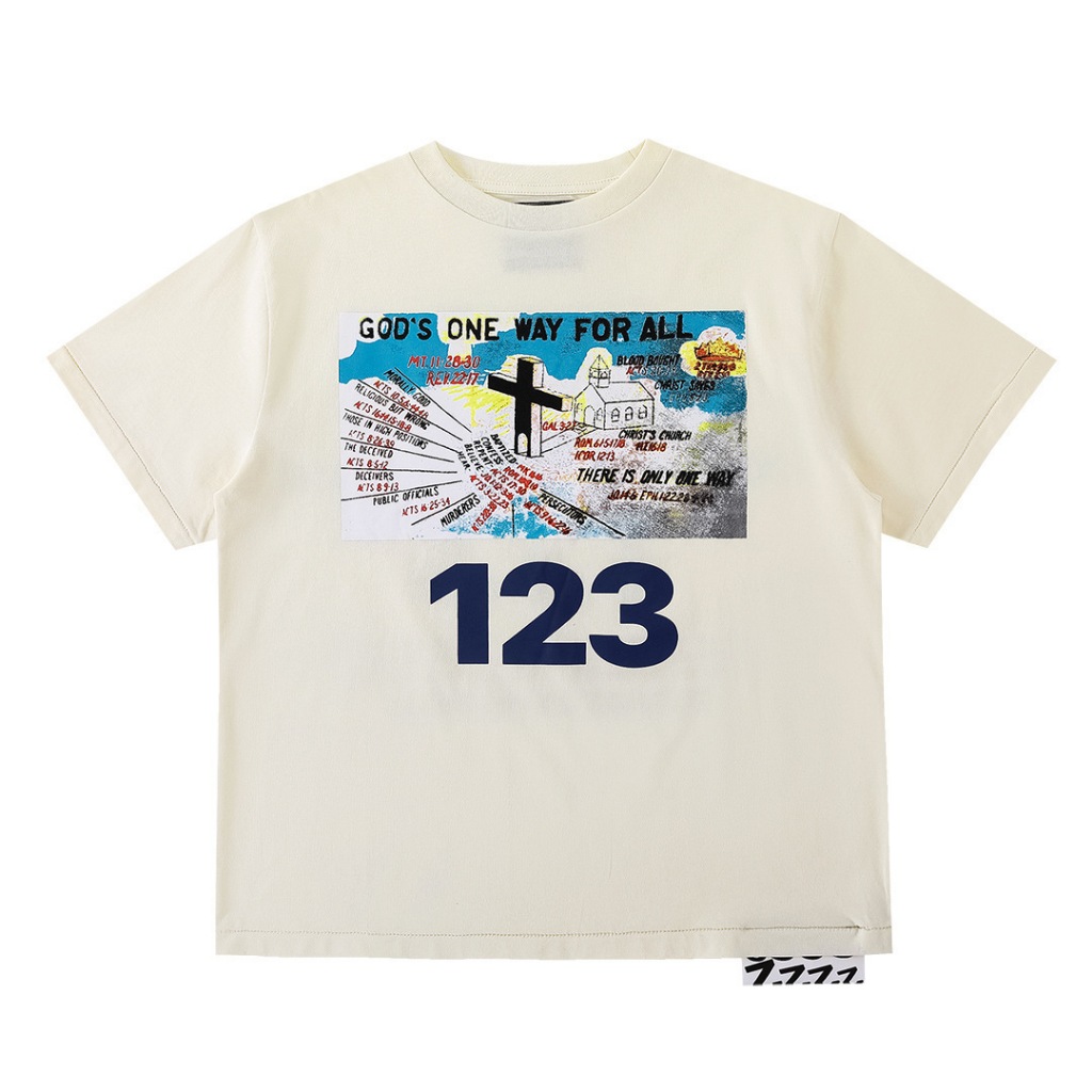 RRR123 Joint FOG Retro Washed Distressed Vintage Church Cross หลวมรอบคอแขนสั้นเสื้อยืดผู้ชาย