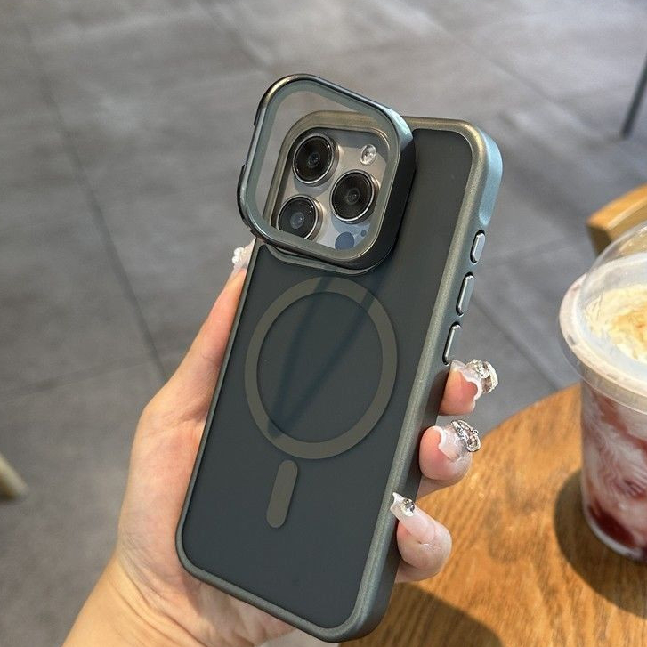 หรูหราแม่เหล็กดูดซับ Metallic Lacquer กรอบวงเล็บ 15 Pro max Frosted สําหรับ iPhone 14 13 12 11 Pro max 14 PLUS 15 PLUS กรณีกล้องแก้วเลนส์ PC กันกระแทก Hard Case