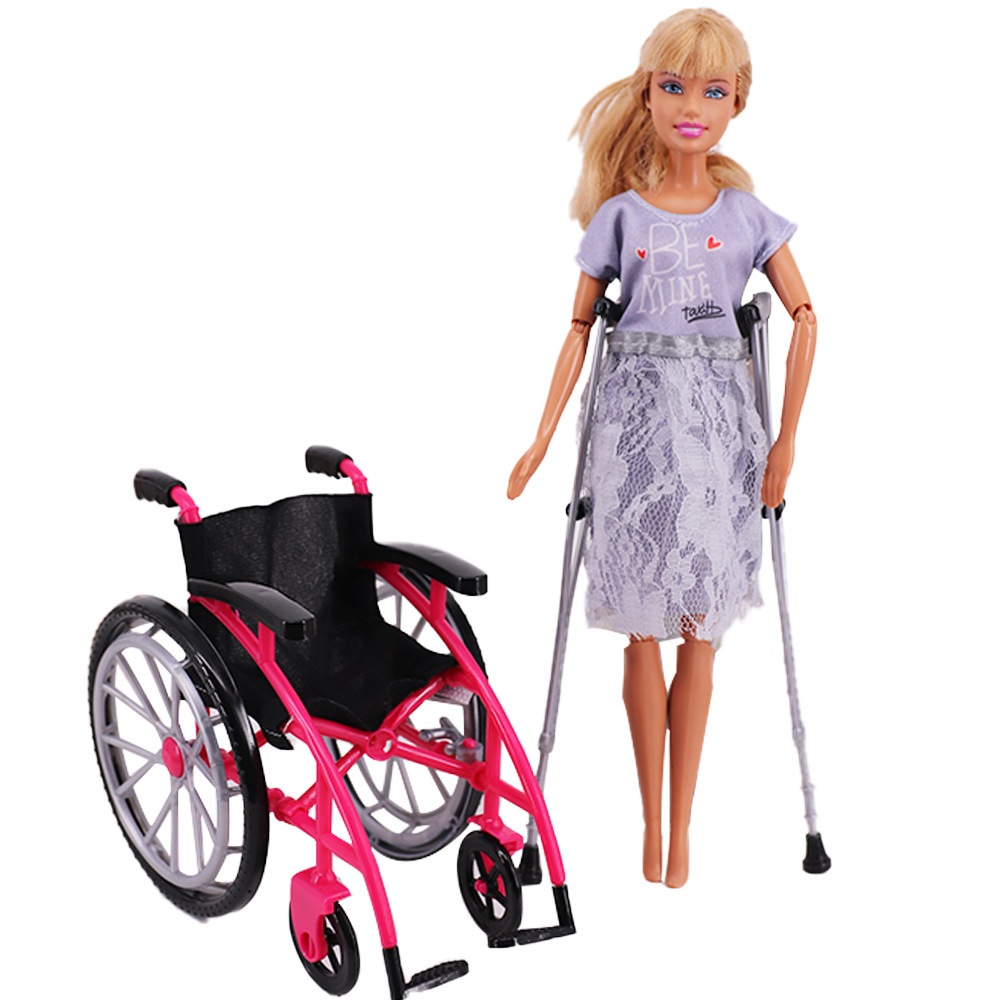 ตุ๊กตาบาร์บี้ของเล่น Bjd รถเข็นขนาดเล็ก Crutches รถเข็นพับ