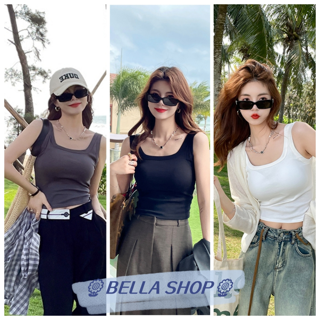 Bella Shop เสื้อกั๊กคอเหลี่ยมแบบใหม่สำหรับฤดูร้อนหลังสวยบางใส่ด้านในและด้านนอก