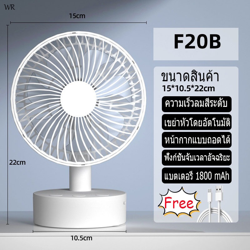 ใช้ได้ 64 ชั่วโมง F20 พัดลมพกพา แบตเตอรี่10000mAh พัดลมเล็ก พดลมพกพา พัดลมตั้งโต๊ะ ความเร็วลม 4 ระดับ ชาร์จ USB