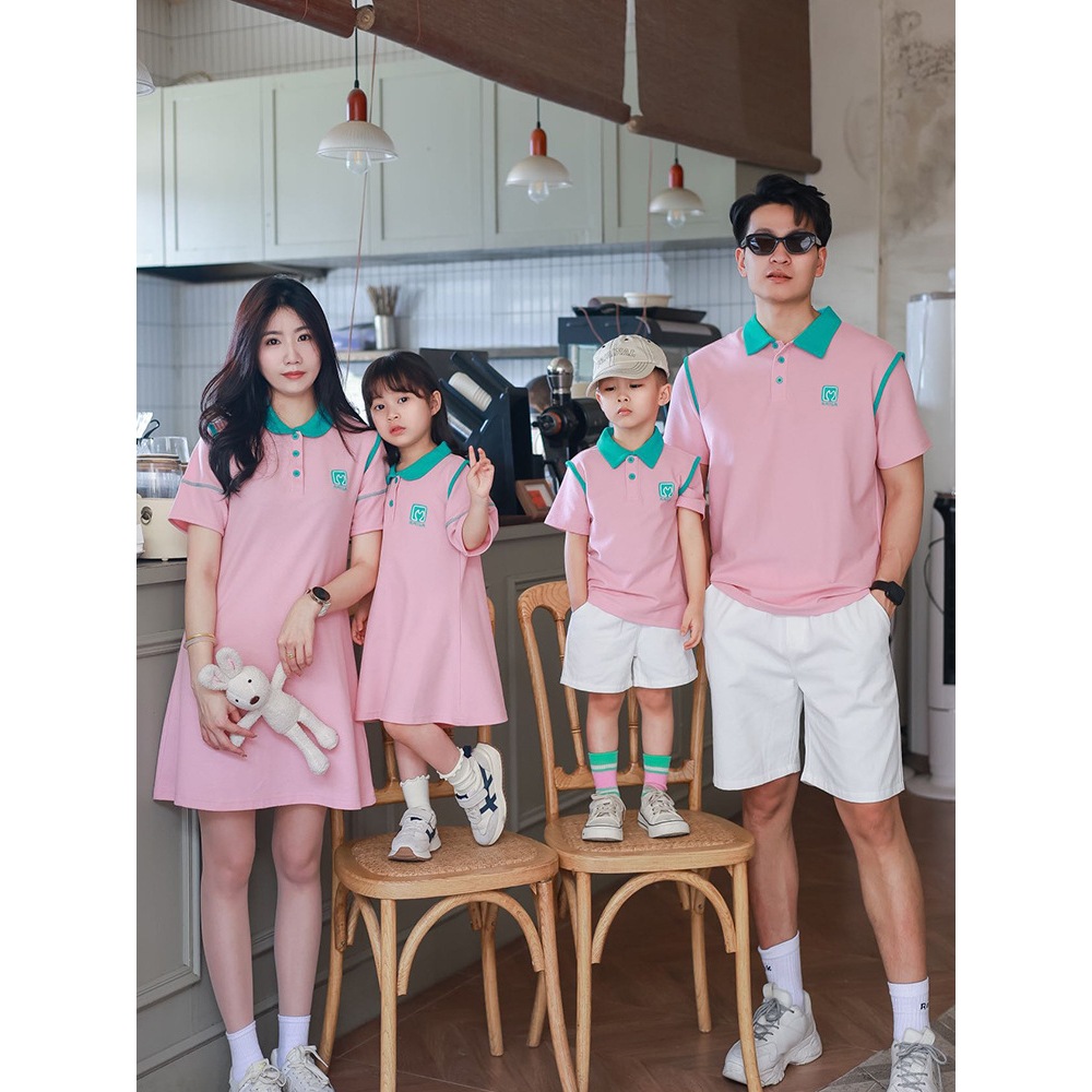 สีชมพูเด็กทารก Romper โปโลผู้หญิงเสื้อชุดครอบครัวชุด tshirt ชุดคู่ T เสื้อ