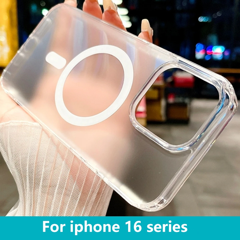 Frosted magnetic hard case สําหรับ iphone 16 15 14 13 12 11 Pro max 16 15 14 Plus กันกระแทกผิวรู้สึกป้องกันปลอกฝาครอบ