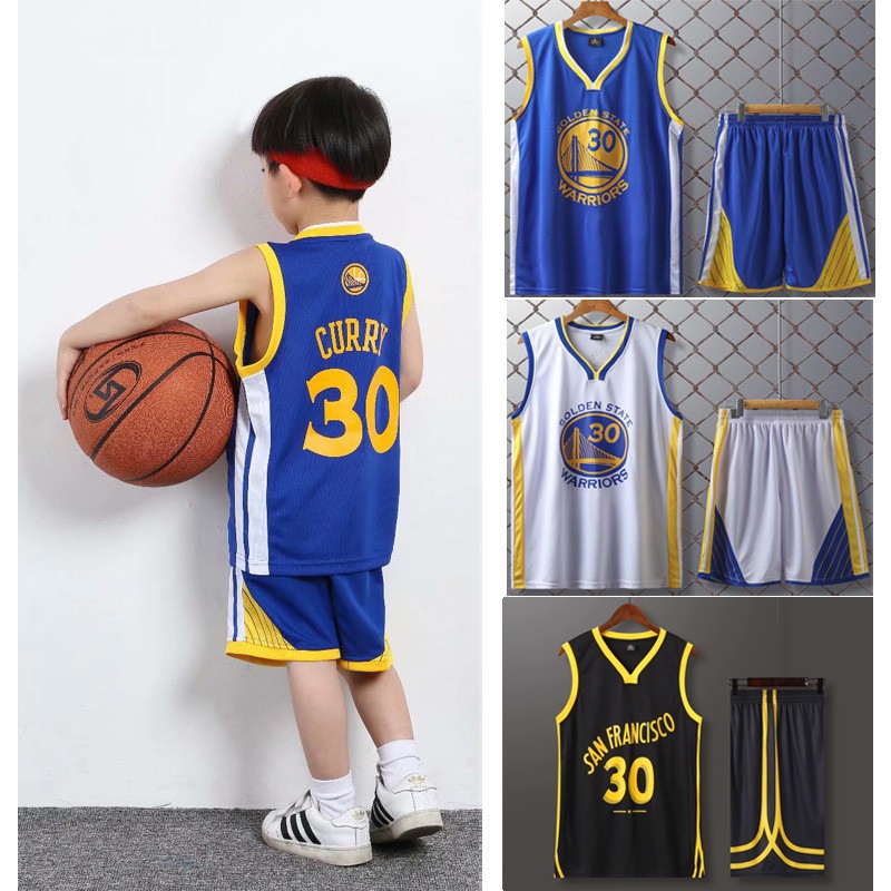 Kids NBA Golden State Warrior Jersey #30 Curry Jersey Tops+Shorts Basketball Jersey ชุดบาสเกตบอล เสื้อบาสเก็ Set