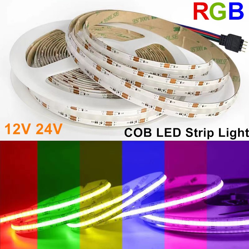 12v 24V COB LED Strip Light 576 Leds/M RGB ยืดหยุ่นสีสัน LED เทปโคมไฟสําหรับห้องนอนห้องครัวห้องน้ํา DIY ตกแต่ง