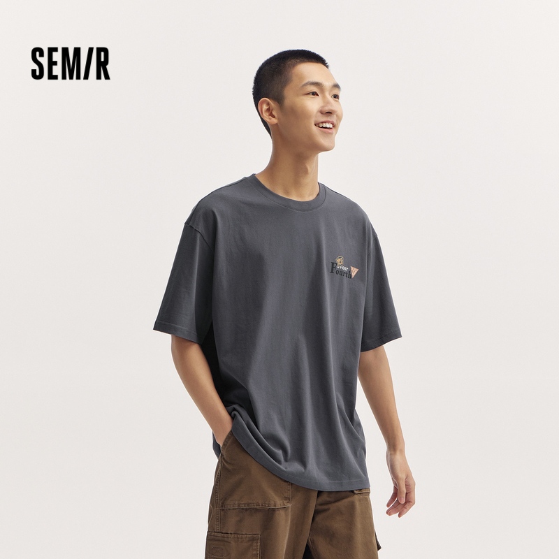 เซมีร์ แขนสั้นทีเสื้อผู้ชายฤดูใบไม้ร่วงฤดูกาลที่กล้าหาญอินเทรนด์พิมพ์หลวมพอดีย้อนยุคสไตล์วิทยาลัยที่เหมาะสมกลางแจ้งเสื้อผ้าลําลอ