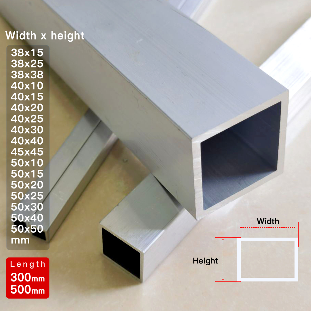 หลอดสี่เหลี่ยมอลูมิเนียมอัลลอยด์กว้าง 38-50 มม. ยาว 300 500 มม. โปรไฟล์สี่เหลี่ยม DIY ตกแต่งอลูมิเนียมท่อสี่เหลี่ยม Hollowtube