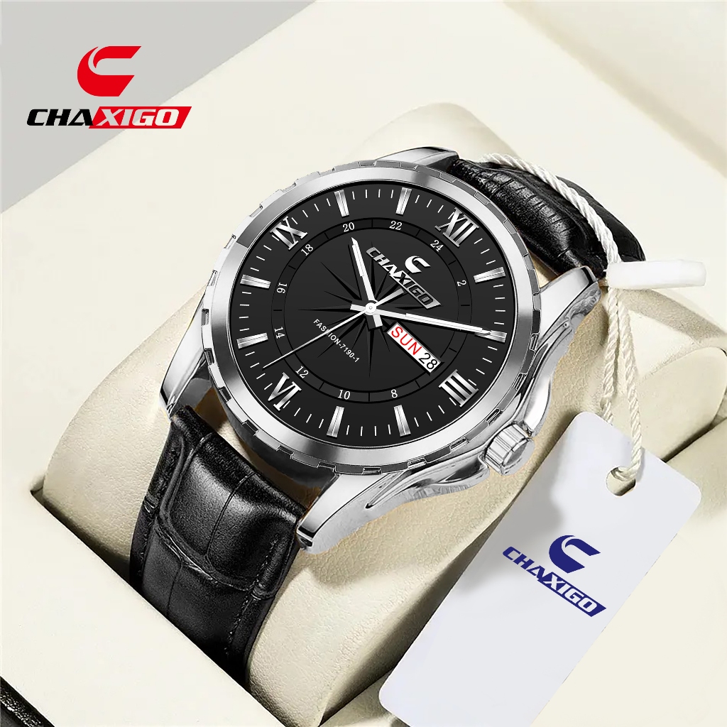 ชาซิโก ผู้ชายนาฬิกาควอตซ์ธุรกิจแฟชั่นกันน้ําส่องสว่างปฏิทินคู่นาฬิกาผู้ชายหนังระบายอากาศนาฬิกาผู้ชาย 7190