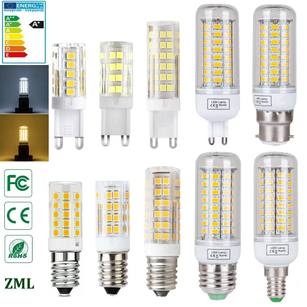 หลอดไฟ LED ข้าวโพด E27 E14 B22 ซ็อกเก็ตสกรู สีขาว 5W–15W 2835/5730 SMD Globe Spot Light ประหยัดพลังงาน AC220V