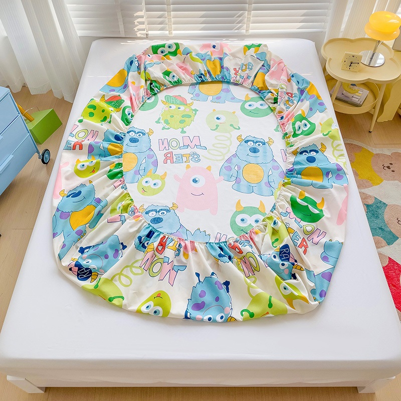 ผ้าปูที่นอน​6ฟุต 3ฟุต ​5ฟุต ผ้าปู ผ้าปูรัดมุม ผ้ารองกันเปื้อน ดอกไม้ น่ารัก การ์ตูน เฮลโลคิตตี้/Monster University/โดนัท single - รูปที่ 2