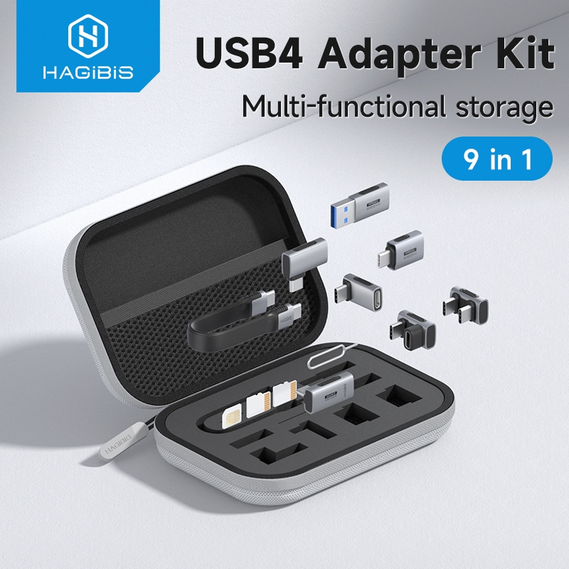 Hagibis Multi USB c Adapter Kit สั้น USB4 Fast สายชาร์จชุดกล่องเก็บ USB to Type-c ใช้งานร่วมกับ Thunderbolt 4/3 เหมาะสําหรับโทรศัพท์มือถือแล็ปท็อปแท็บเล็ต