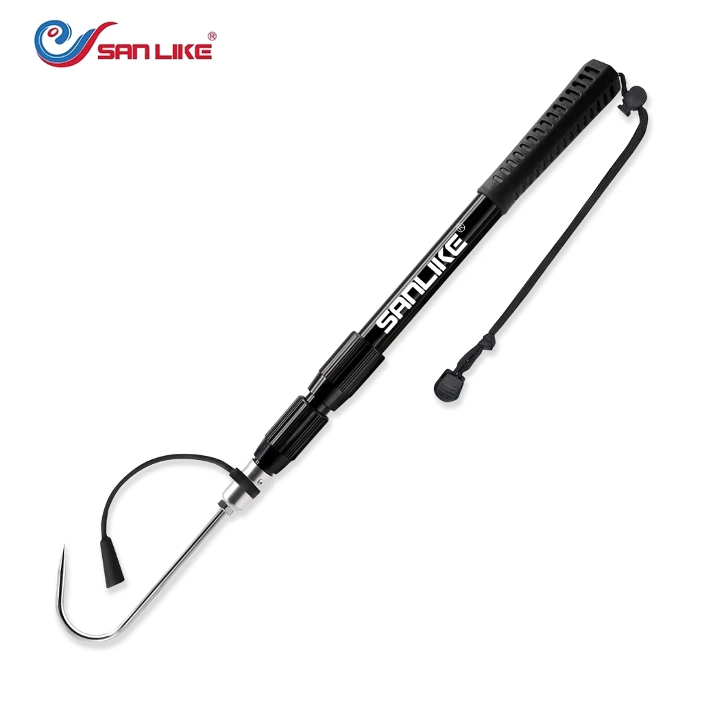 Sanlike Telescopic Fishing Gaffif 1.2M พร้อมเบ็ดตกปลา Sharp ที่จับยางและเชือกเส้นเล็กสําหรับการตกปลาน้ําเค็มน้ําจืด