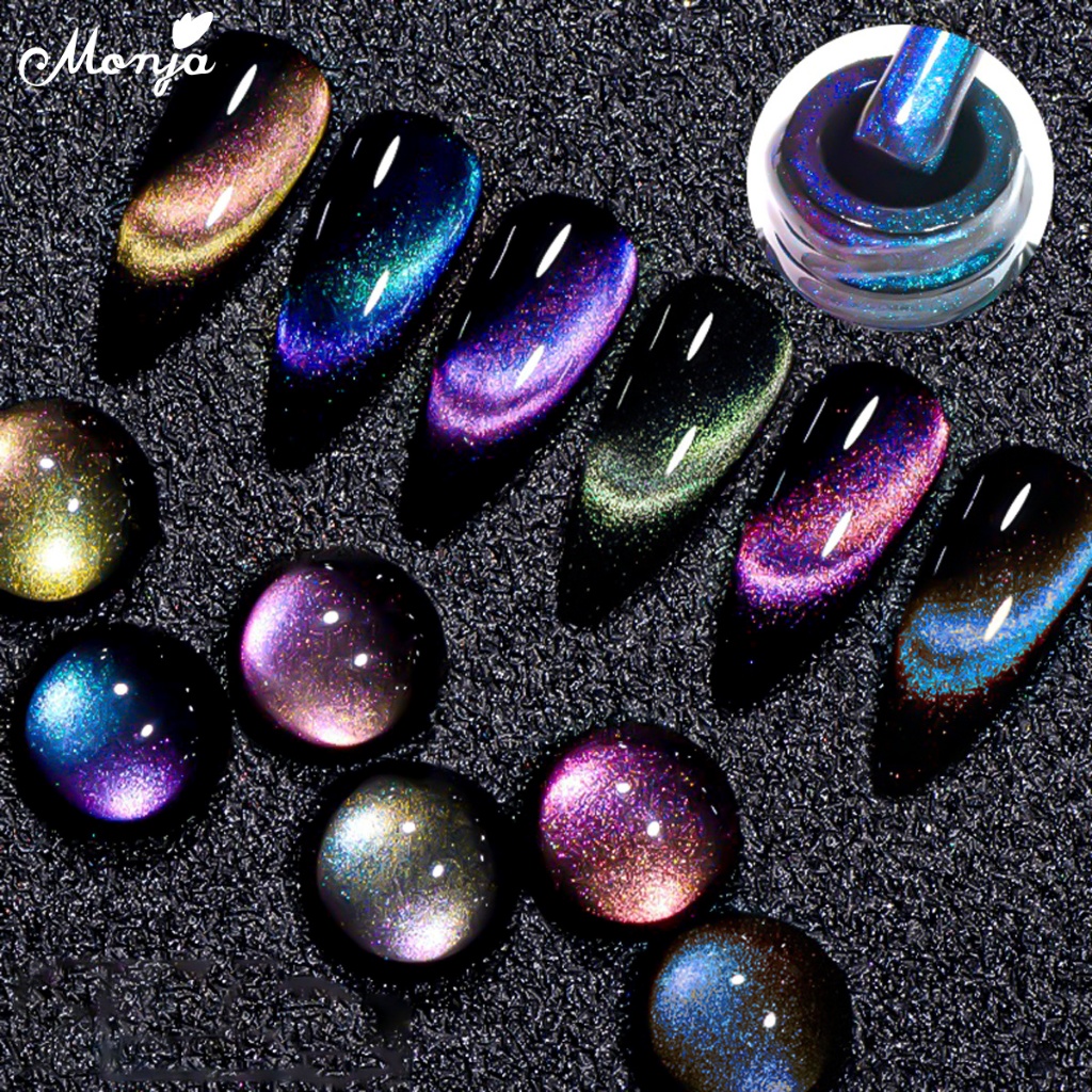 Monja ยาทาเล็บเจล UV โฮโลแกรม แม่เหล็ก สะท้อนแสง 8 มล. 9 สี สําหรับตกแต่งเล็บ DIY