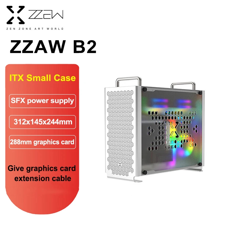 Zzaw B2 ITX ขนาดเล็กอลูมิเนียมด้านข้าง Translucency อะคริลิค Mini-เกมเดสก์ท็อปแชสซี Supply SFX Power