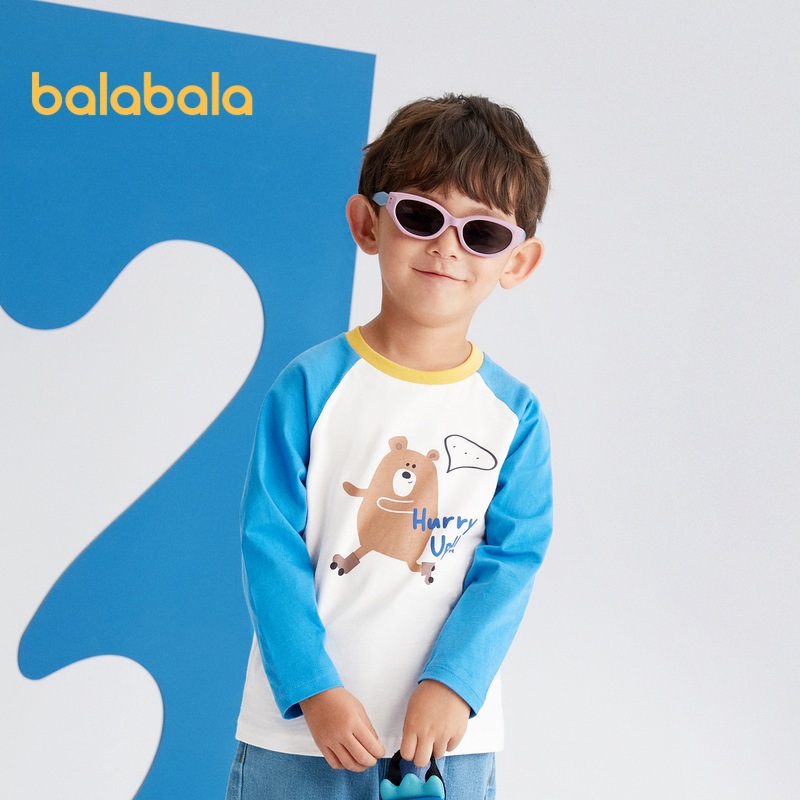 Balabala เสื้อยืดแขนยาวพิมลายการ์ตูนสำหรับเด็ก ฤดูใบไม้ร่วง