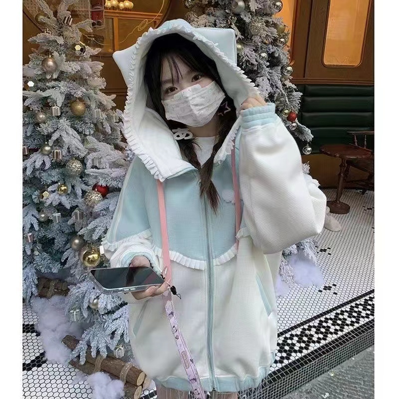 Little Cat Love God  Subculture หวานและน่ารักหมวก Coat Water Color Sportswear Y2K