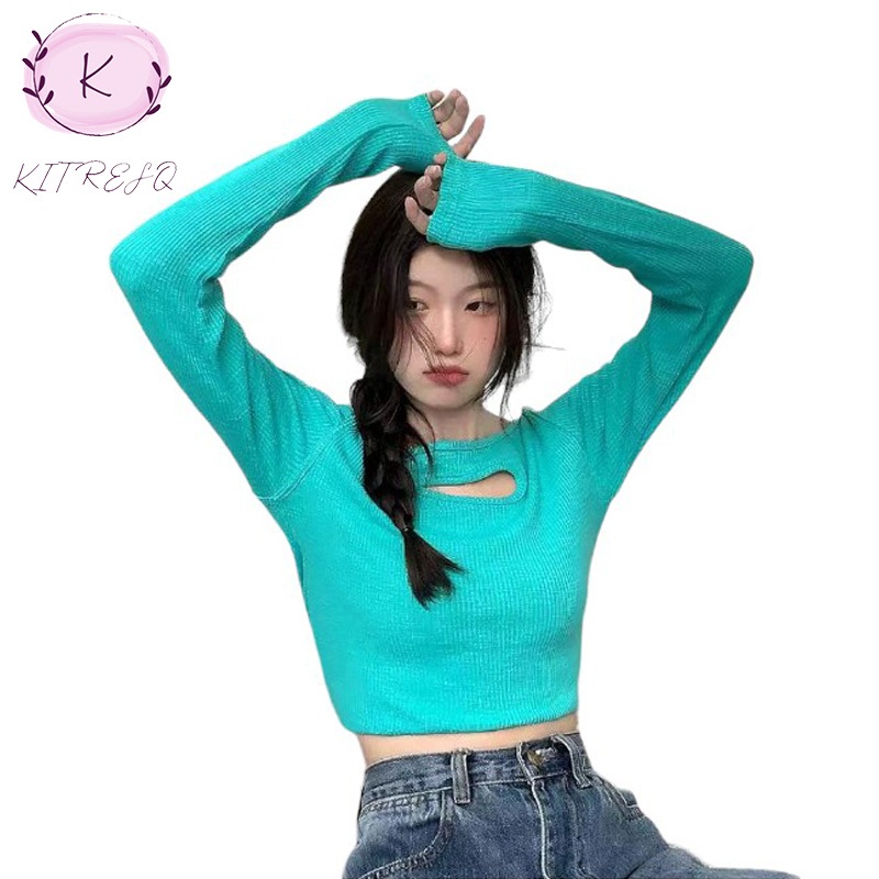KITRESQ (RSFS00323BL)เสื้อไหมพรมแขนยาว ดีเทลผ้าร่อง สายคาดหน้าเก๋ๆ ทรงสวย จับแมทซ์กับอะไรก็เข้ากัน เหมาะสำหรับสาวแซ่บ