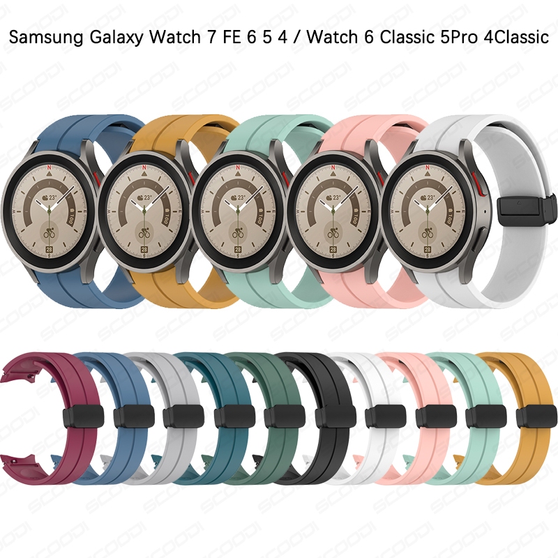 สายซิลิโคนต้นฉบับสําหรับ Samsung Galaxy watch 7 FE 6 5 4/นาฬิกา 6 คลาสสิก 5Pro 4Classic smart watch สายรัดหัวเข็มขัดแม่เหล็ก
