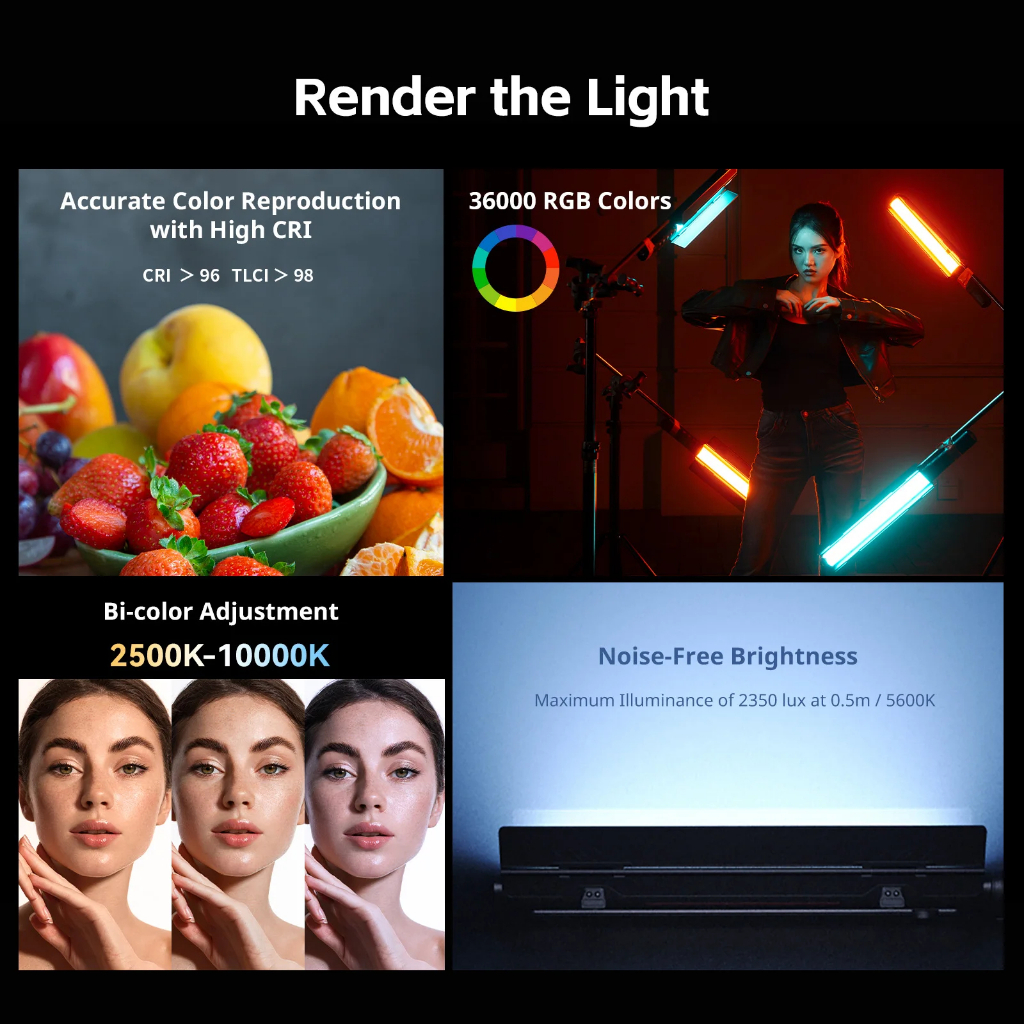 Smallrig RT25 Tube Light,First-Generation RGBWW Handheld Tube Light แบบพกพายาว 42 ซม.,18 เอฟเฟกต์พิเศษทั่วไป,ตัวกรอง 8 สี