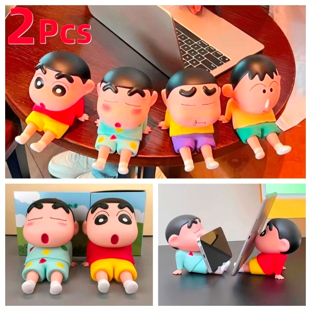 Crayon Shin-Chan ที่วางโทรศัพท์ Kawaii อะนิเมะเครื่องประดับเดสก์ท็อป Mini GK คอลเลกชันการ์ตูนดูทีวีสนับสนุนตุ๊กตาน่ารักตกแต่งของขวัญ