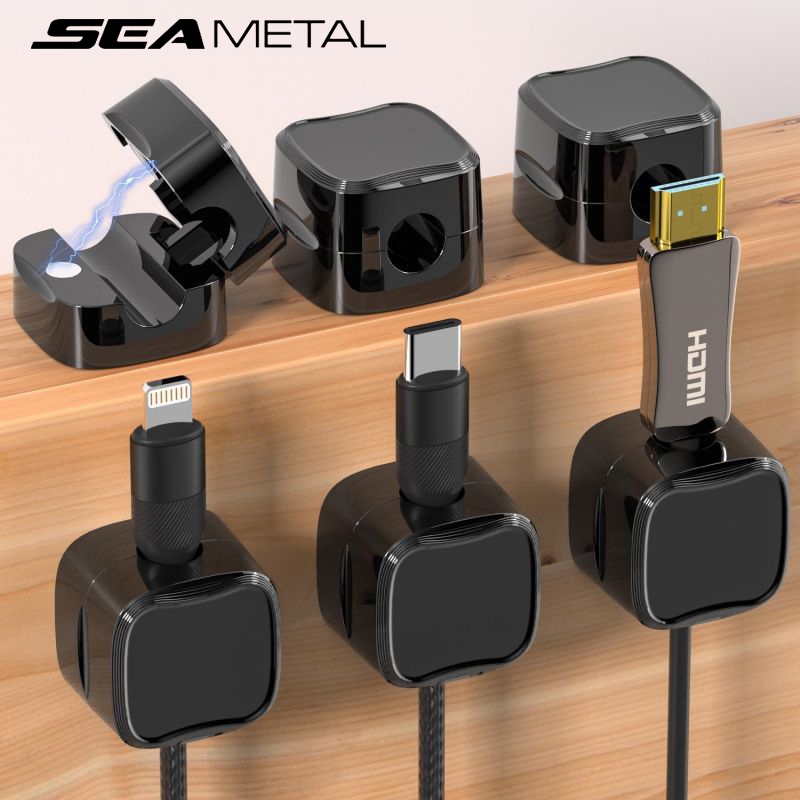 Seametal แคลมป์ยึดสายเคเบิล USB 10 ชิ้น - ตัวป้องกันที่ยึดสายไฟ - ตัวจัดระเบียบสายชาร์จ USB -สำหรับโฮมออฟฟิศรถผนังโต๊ะข้างเตียงคลิปเก็บสายเคเบิล