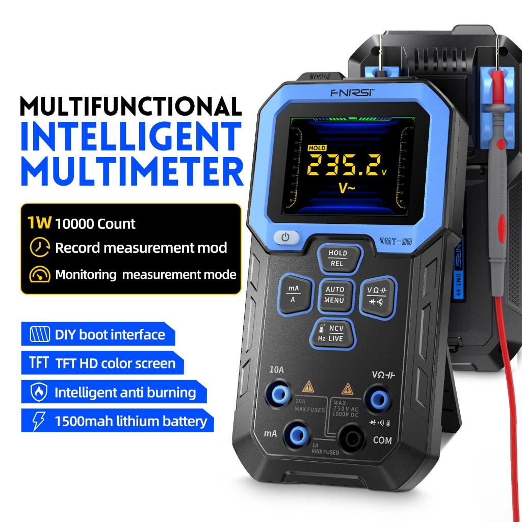 Fnirsi DMT-99 มัลติมิเตอร์แบบดิจิตอล 9999 นับสมาร์ทเครื่องทดสอบมืออาชีพ 1000V 10A True RMS ช่วงอัตโน