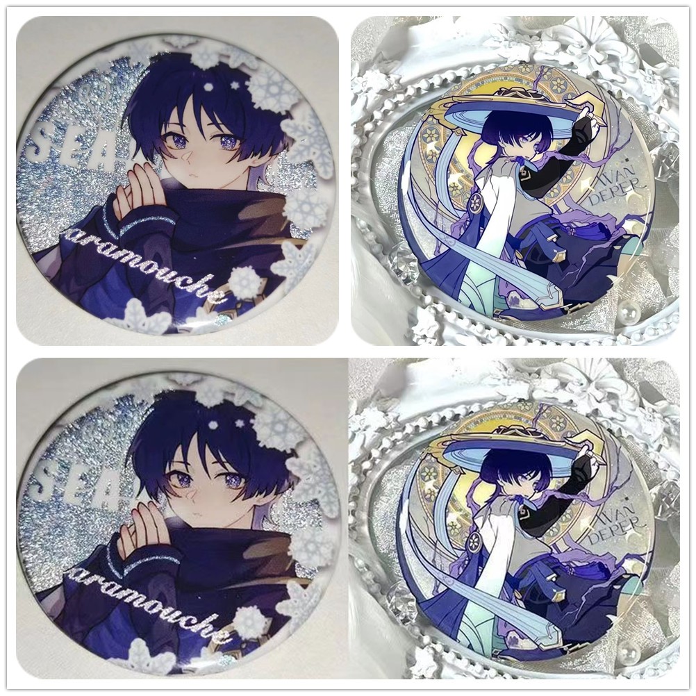 เกม Genshin Impact Scaramouche Wanderer เข็มกลัดกระเป๋าเป้สะพายหลังโต๊ะป้ายโลหะปุ่มเข็มกลัด Pins คอสเพลย์คอลเลกชันของเล่นกระเป๋าตกแต่งของขวัญ