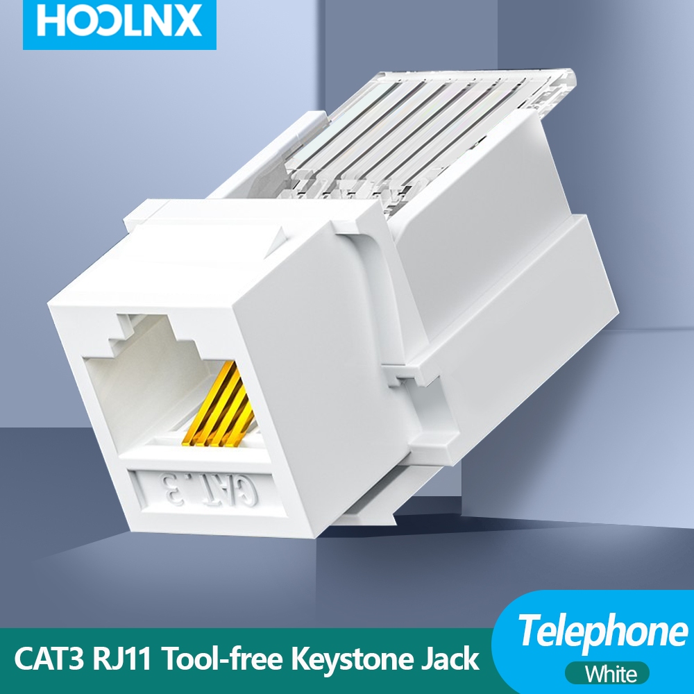 Hoolnx CAT3 RJ11 Keystone Jack, โมดูลโทรศัพท์ปลอดเครื่องมือ RJ11 CAT3 โมดูลเสียงอะแดปเตอร์เคลือบทอง Keystone แจ็ค,1/5/10 แพ็ค