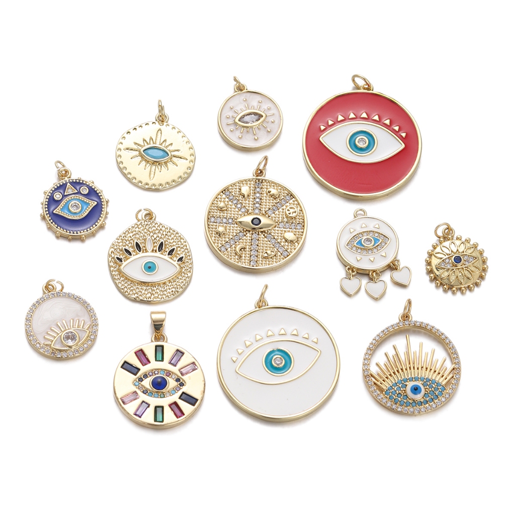 ใหม่ Evil Eye Cz Charms Gold สีสแตนเลสจี้สําหรับเครื่องประดับทําอุปกรณ์รอบเคลือบ Charms Diy ต่างหูสร้อยคอ