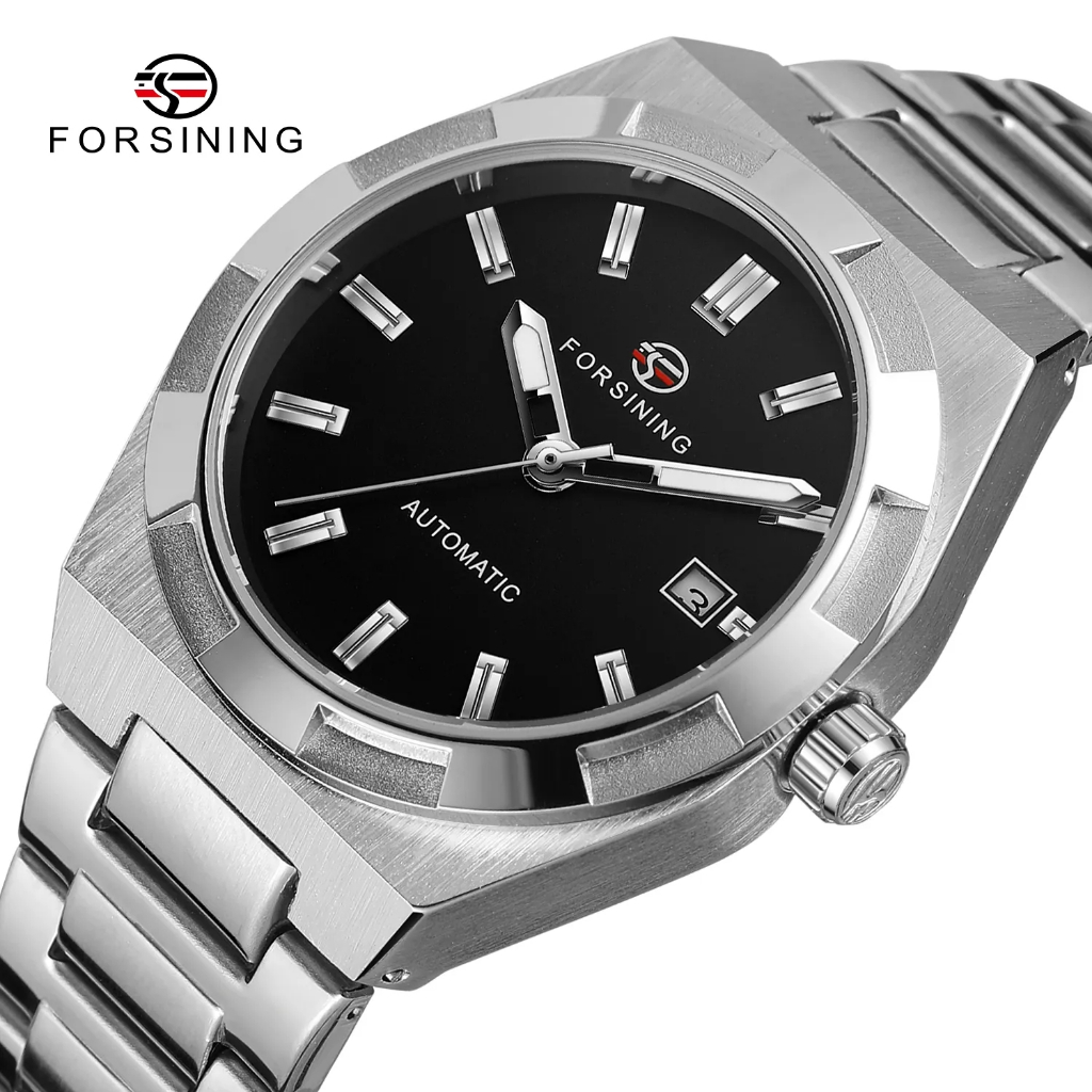 Forsining Mechanical Automatic Watch Mens Fashion Business Stainless Steel Watch Strap Luminous Cale