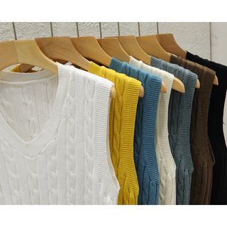 K ถักเสื้อกั๊กผู้หญิง V คอเสื้อกั๊กแขนกุด Layered All-Match เสื้อกั๊กด้านนอกสั้นด้านบน