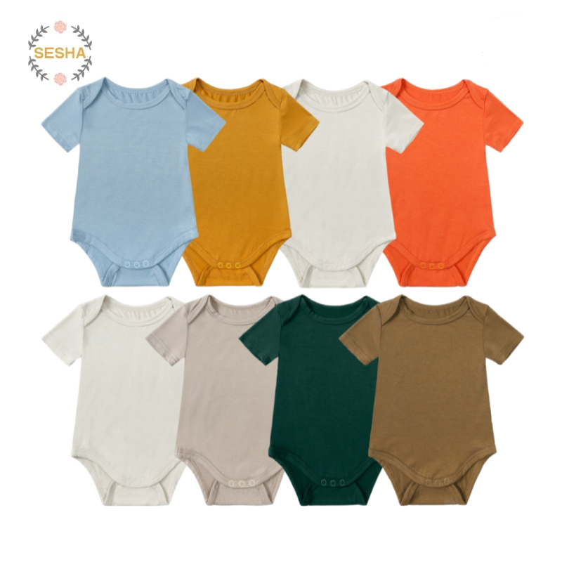 0-24m เส้นใยไม้ไผ่ทารก romper ชายแขนสั้นห่อด้านล่างเสื้อผ้า jumpsuit