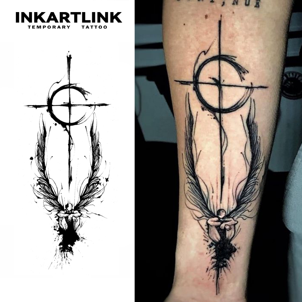 Inkartlink รอยสักกึ่งถาวร กันน้ํา ติดทนนาน ชั่วคราว สติ๊กเกอร์รอยสักปลอมวิเศษ รอยสักศิลปะ นางฟ้าแซนชั่น 18 ซม.8 ซม.