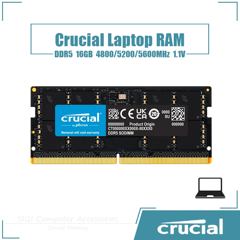 Crucial 16GB DDR5 4800MHz/5200MHz/5600MHz แล็ปท็อป RAM 1.1V นวัตกรรมสุดขีดสําหรับประสิทธิภาพที่เสถียร