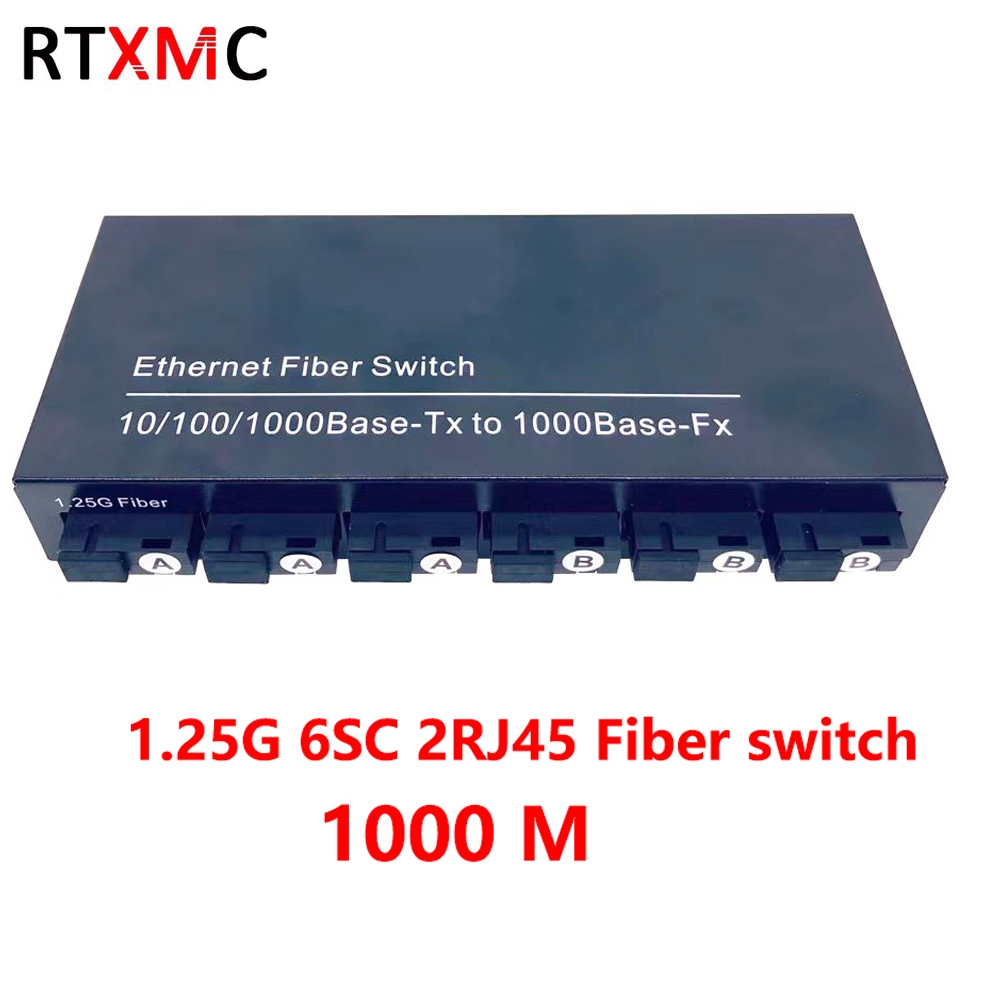 สวิตช์ไฟเบอร์ 6 SC Port 2 RJ45 Port 10/100/1000mbps Ethernet Gigabit Switch Fiber Transceiver Media Converter