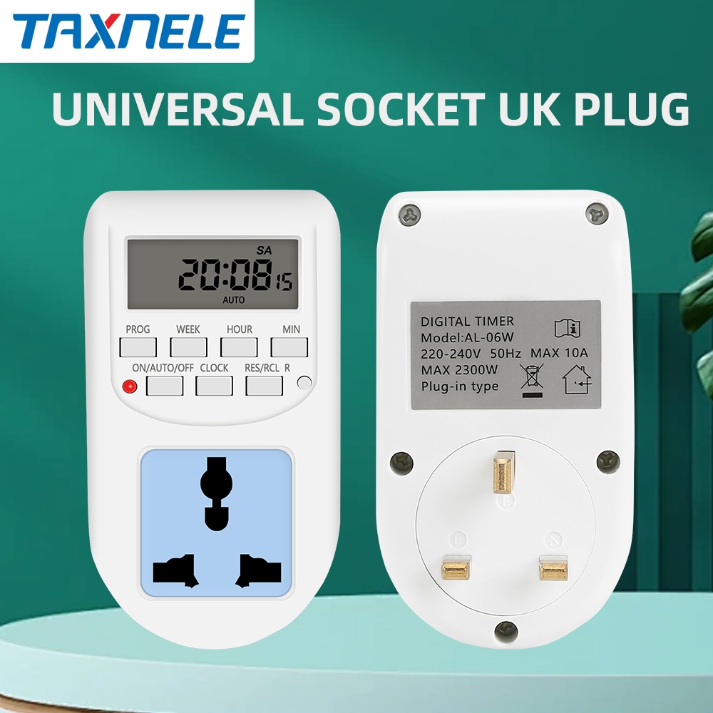Taxnele Digital Time Switch Timer UK PLUG รายสัปดาห์อิเล็กทรอนิกส์จอแสดงผล LCD 220V 50Hz 10A