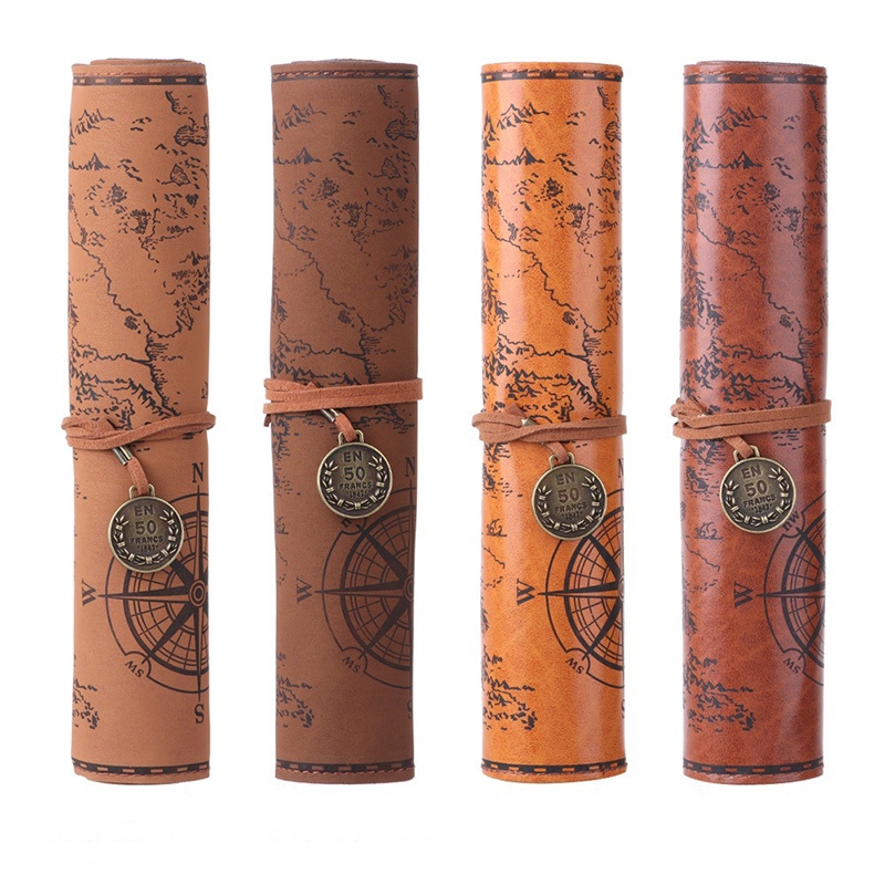 Vintage PU หนังดินสอ Retro ม้วนกระเป๋าดินสอขนาดใหญ่ Cpacity แปรงแต่งหน้ากระเป๋าเครื่องเขียน Oragnizer กระเป๋าเก็บอุปกรณ์สํานักงาน