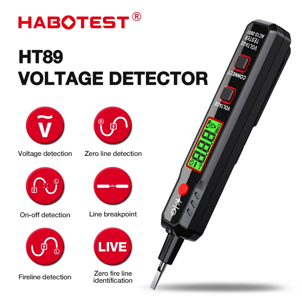 【จัดส่งจากกรุงเทพ】HABOTEST HT89 ปากกาตรวจจับแรงดันไฟฟ้า NCV 12 ~ 300V ปากกา Type เครื่องวัดโวลต์ AC เครื่องทดสอบแรงดันไฟฟ้าสำหรับ Live/Null พร้อมไฟฉายจอแสดงผล LCD