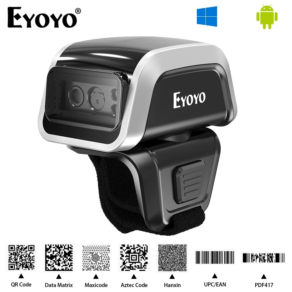 [🔥 รุ่นอัพเกรด 🔥]Eyoyo เครื่องสแกนบาร์โค้ด แหวนบลูทูธ ไร้สาย 2D สวมนิ้ว 1D UPC QR พร้อมตัวบ่งชี้ระดับแบตเตอรี่ เครื่องอ่านสินค้าคงคลัง ห้องสมุด แฮนด์ฟรี